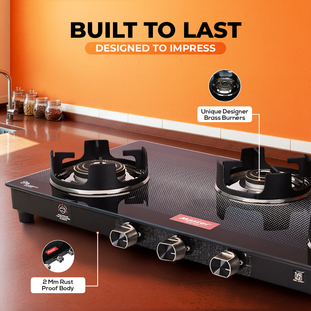 Cyclo PRO 3 Burner Jumbo Glass Top Gas Stove - Master