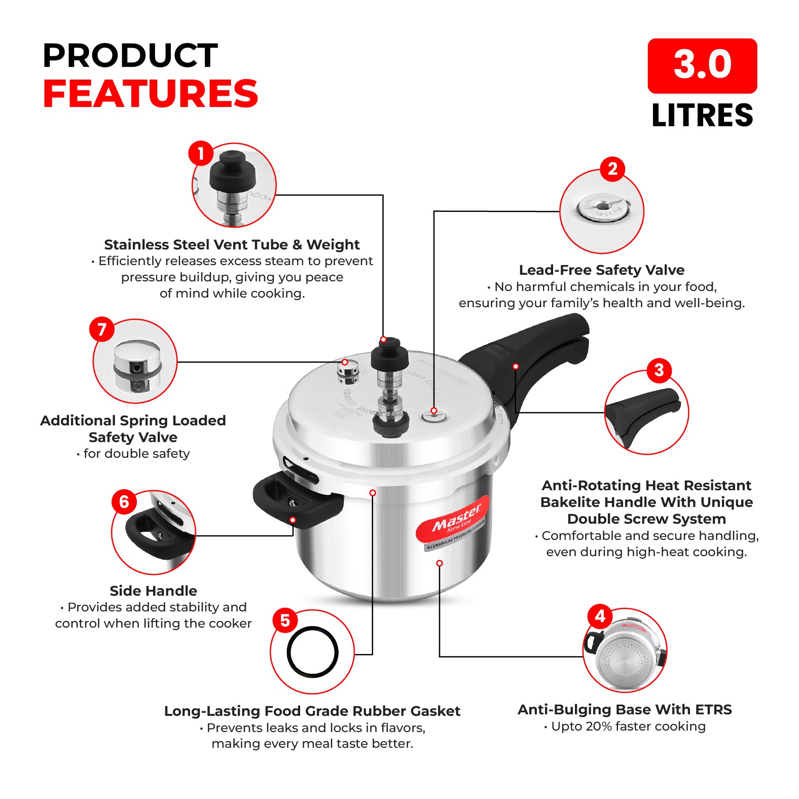 Deluxe 3L Aluminium Outer Lid - Heavy-Premium Pressure Cooker - Master