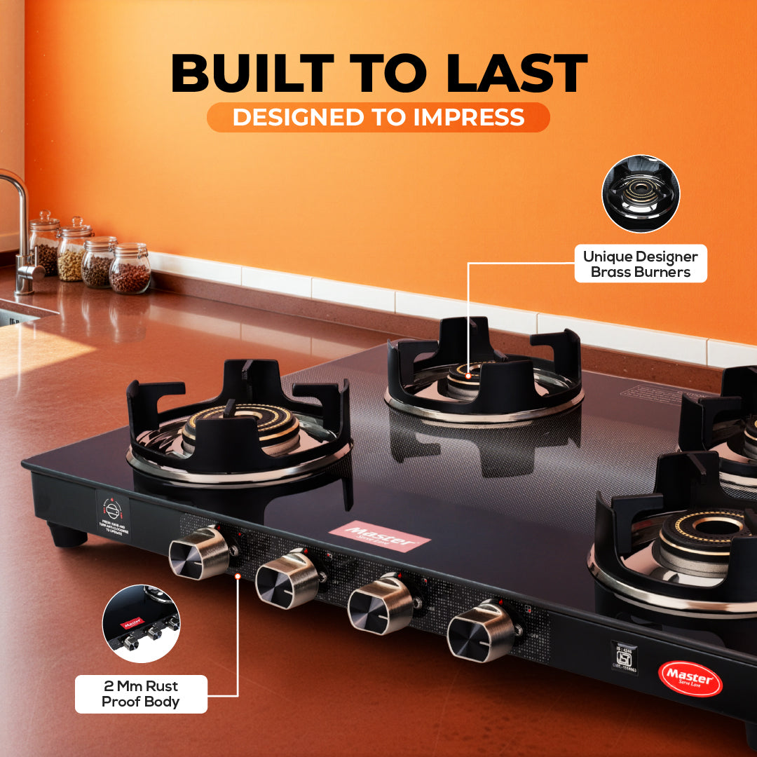 Cyclo 4 Burner Jumbo Glass Top Gas Stove - Master