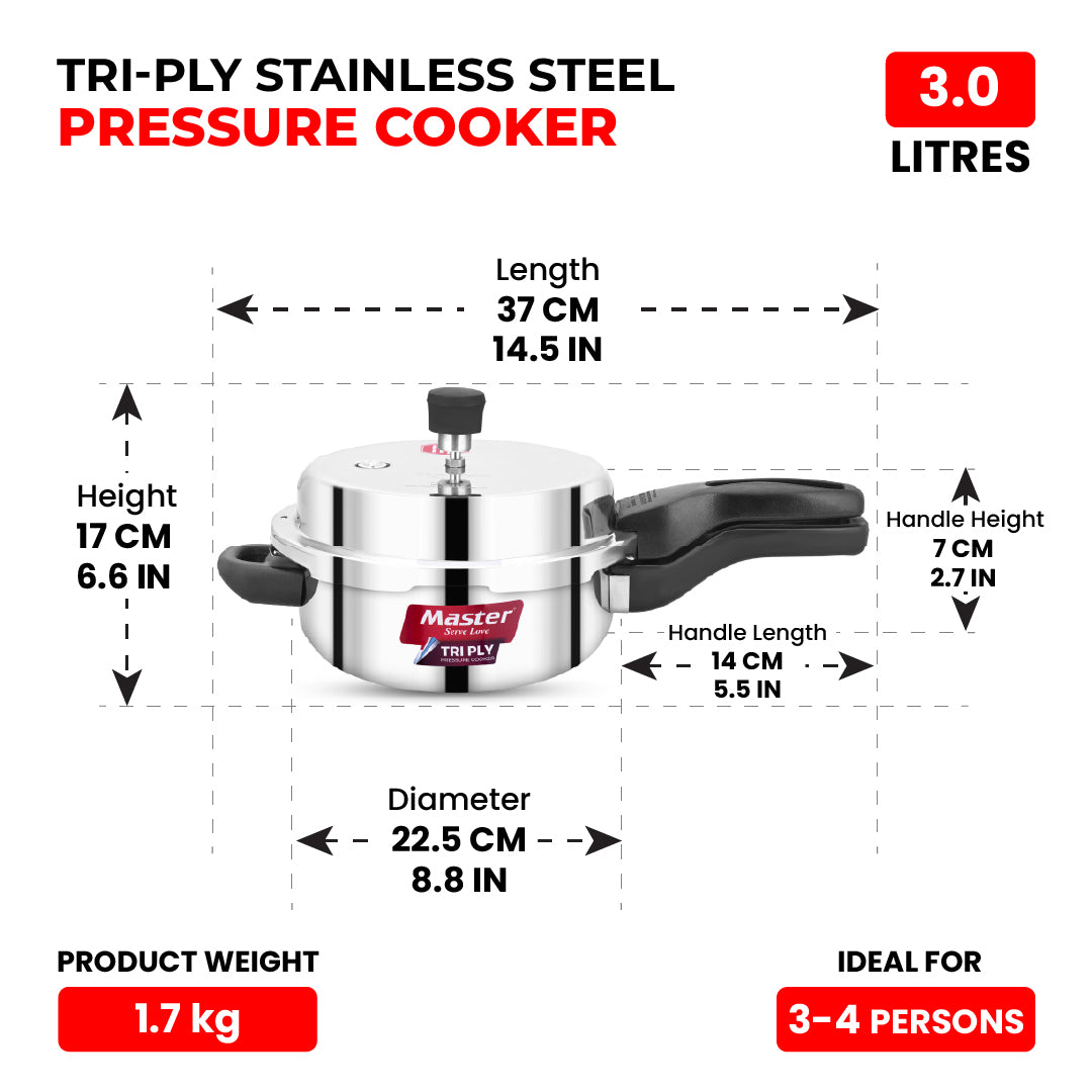 Triplica 3L Triply Outer Lid Junior Pressure Pan - Induction Base - Master