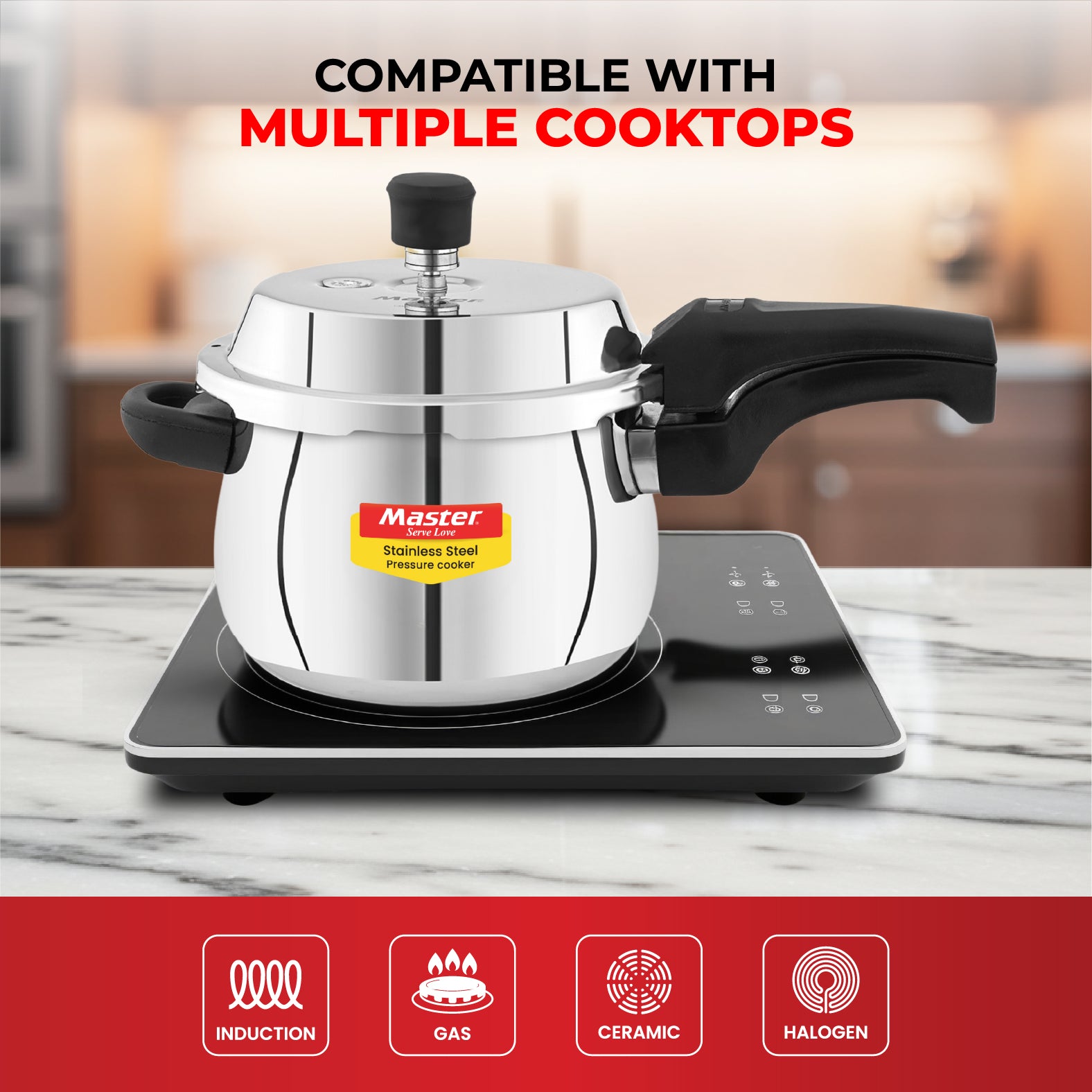 Nexa 3.5L Stainless Steel Outer Lid Handi Pressure Cooker - Induction Base - Master