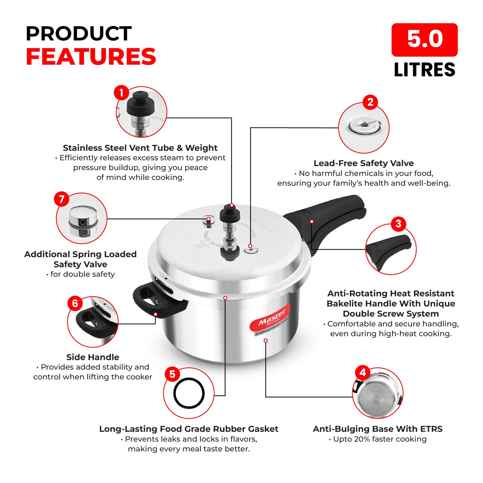 Deluxe 5L Aluminium Outer Lid - Heavy-Premium Pressure Cooker