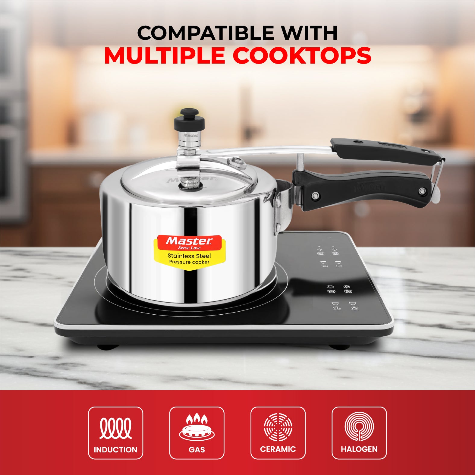 Gloria 2L Stainless Steel Inner Lid Pressure Cooker - Induction Base - Master