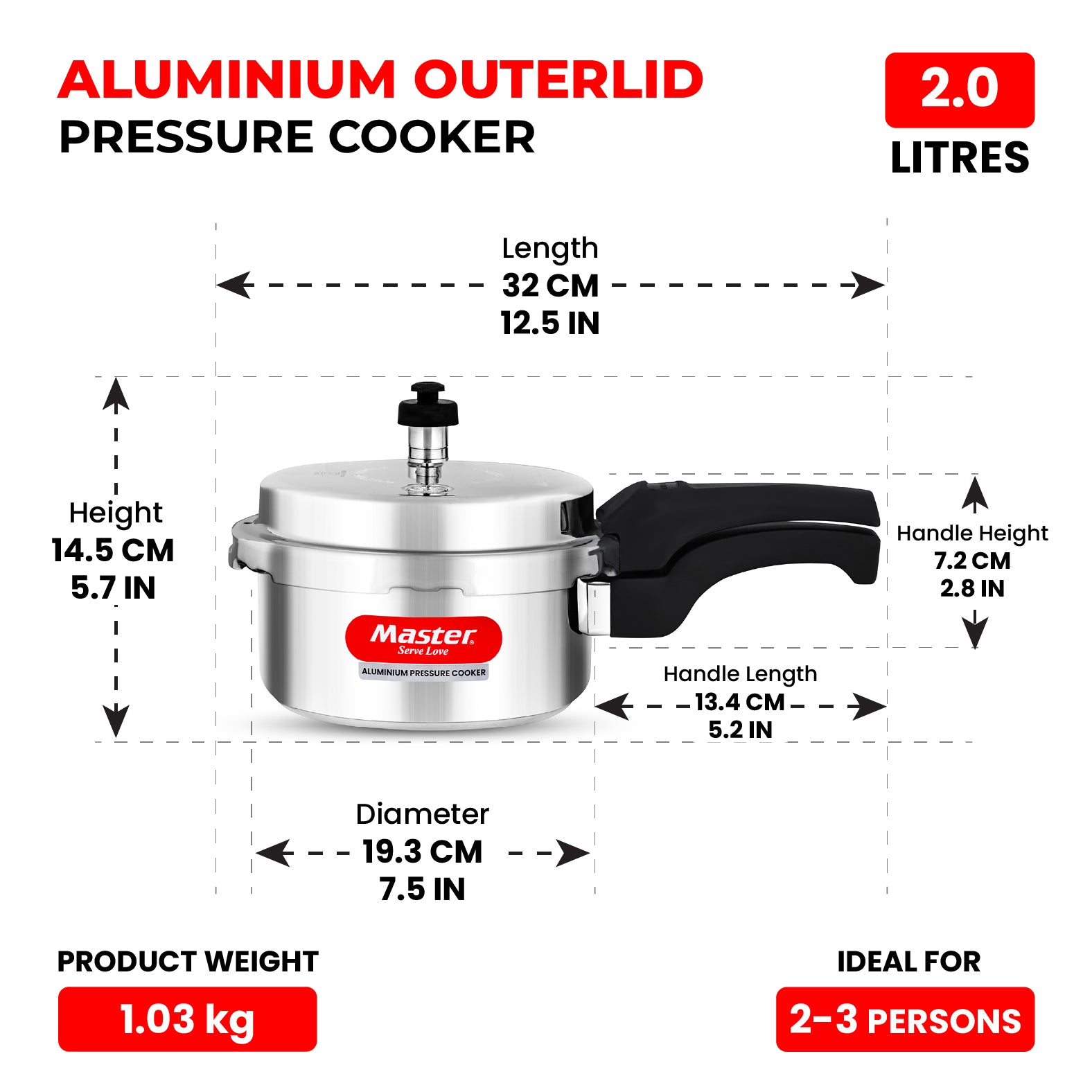 Deluxe 2L Aluminium Outer Lid - Heavy-Premium Pressure Cooker - Master