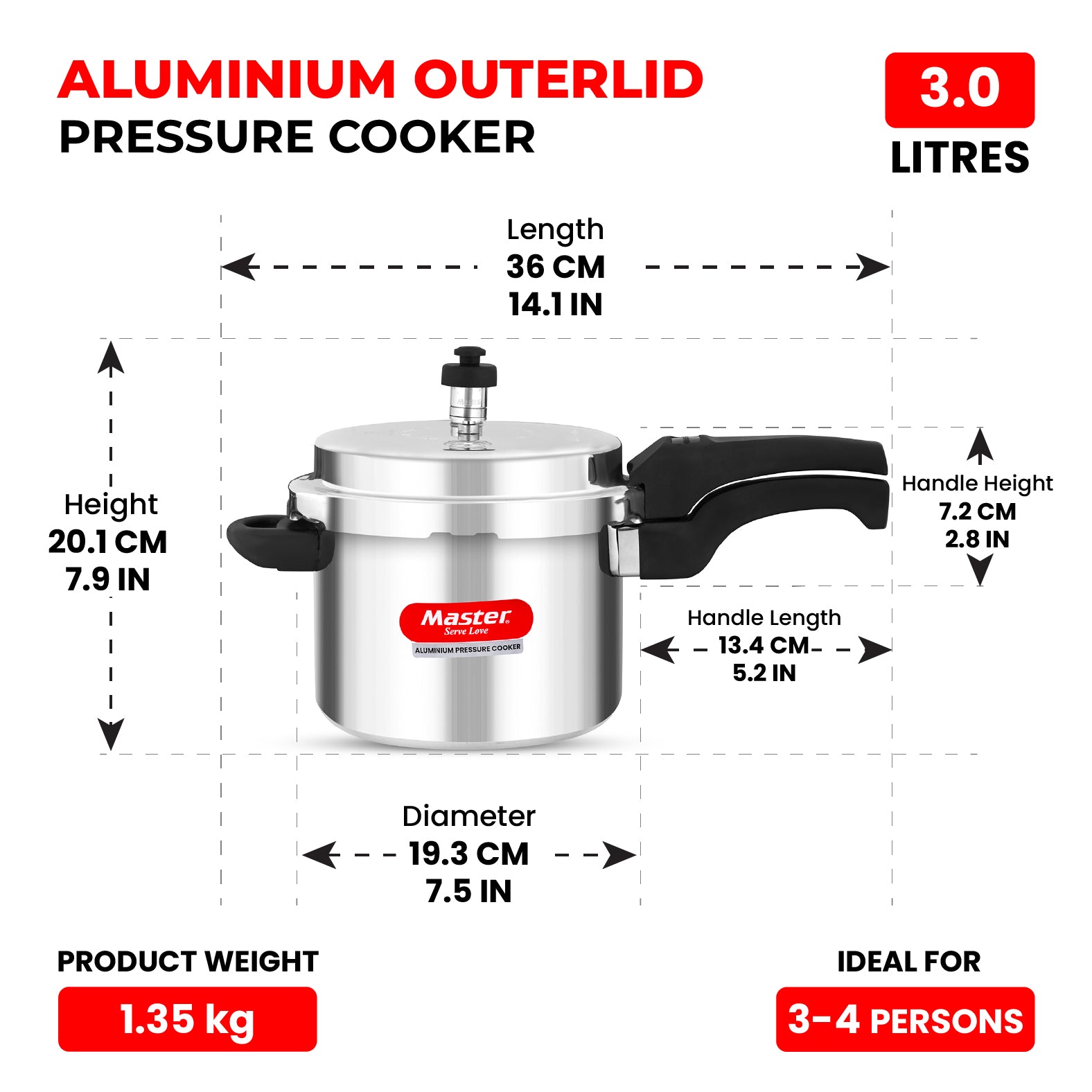 Deluxe 3L Aluminium Outer Lid - Heavy-Premium Pressure Cooker - Master