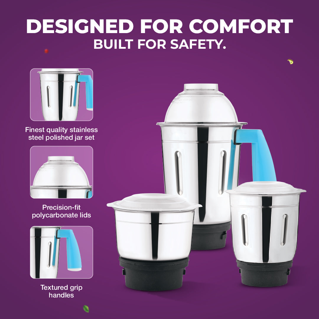 Charly PRO 600W Mixer Grinder with 3 Jars (Blue) - Master