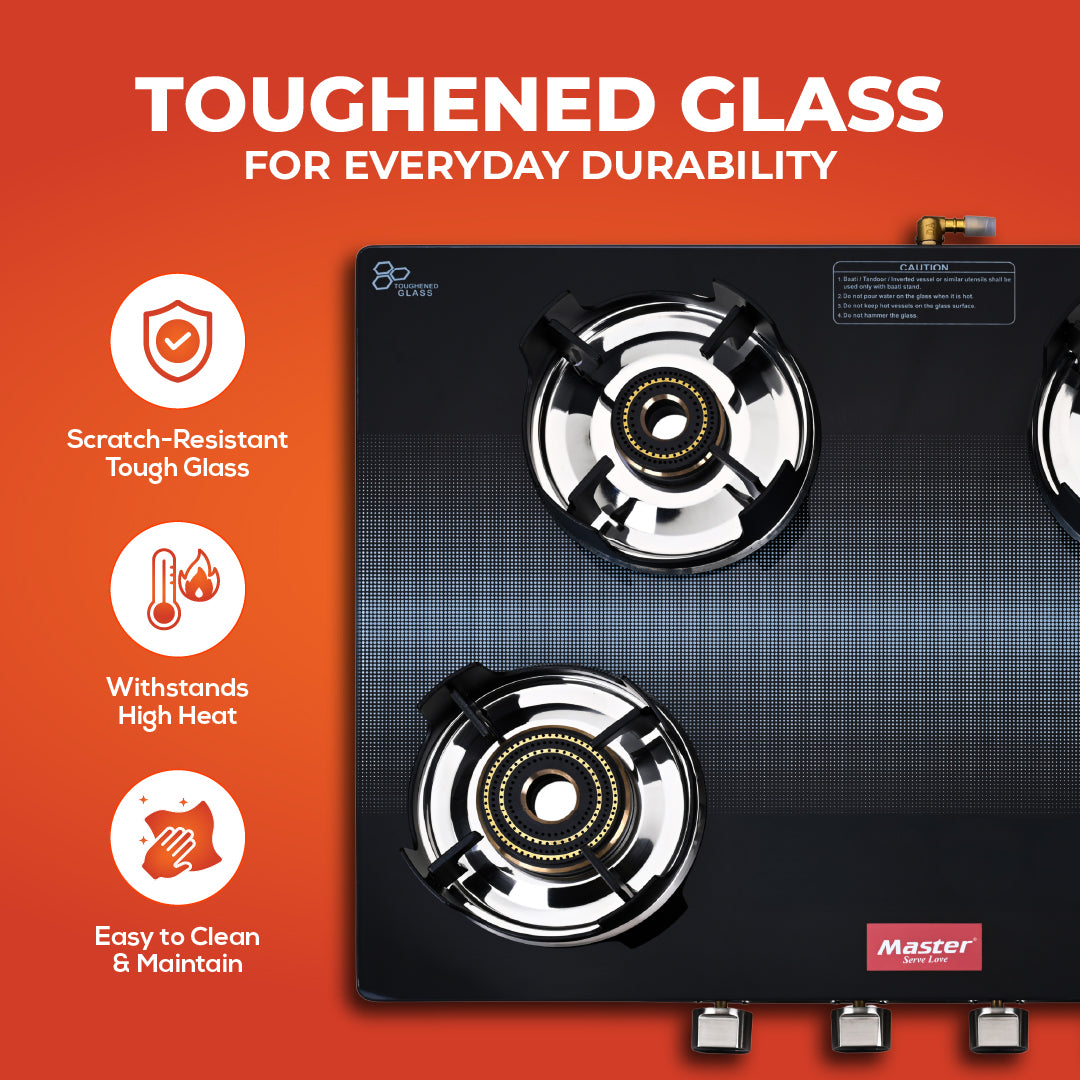 Cyclo 4 Burner Jumbo Glass Top Gas Stove - Master