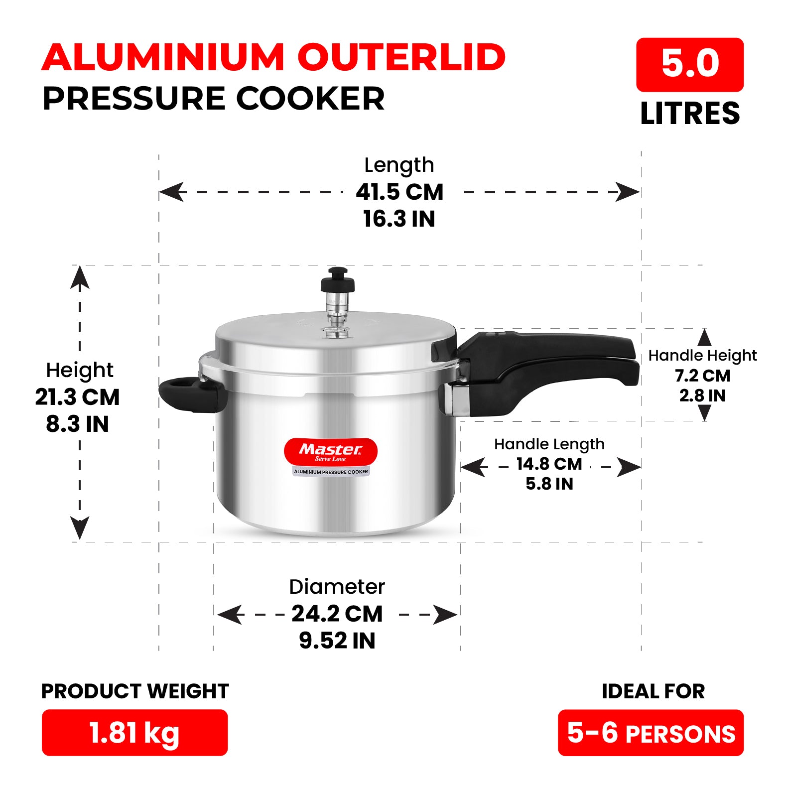 Deluxe 5L Aluminium Outer Lid - Heavy-Premium Pressure Cooker