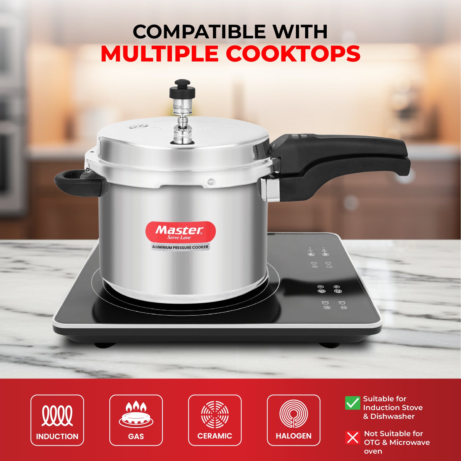 Popular 5L Aluminium Outer Lid Pressure Cooker - Induction Base - Master