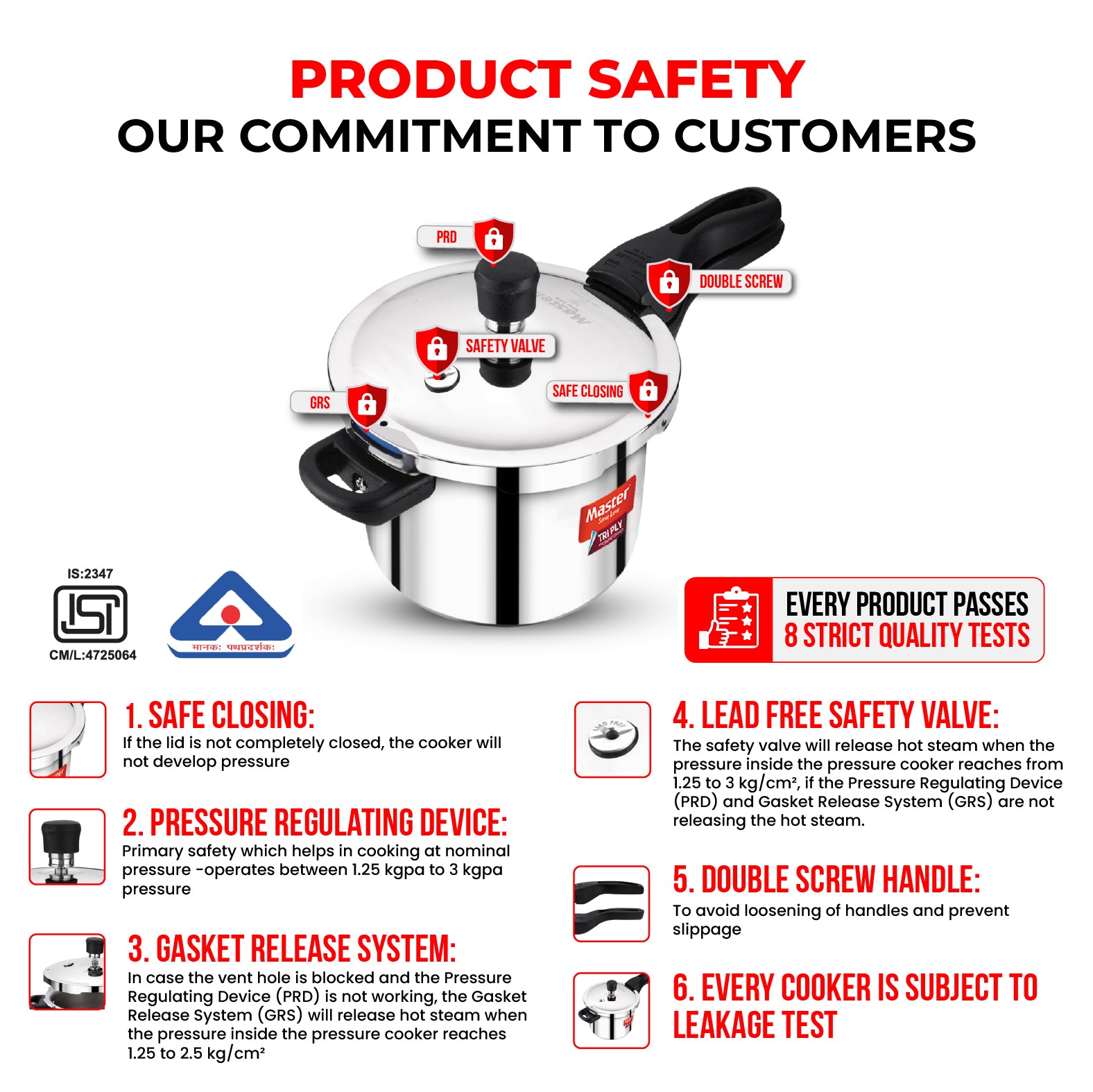 Nova 3L Tri Ply Flat Outer Lid Pressure Cooker - Induction Base - Master