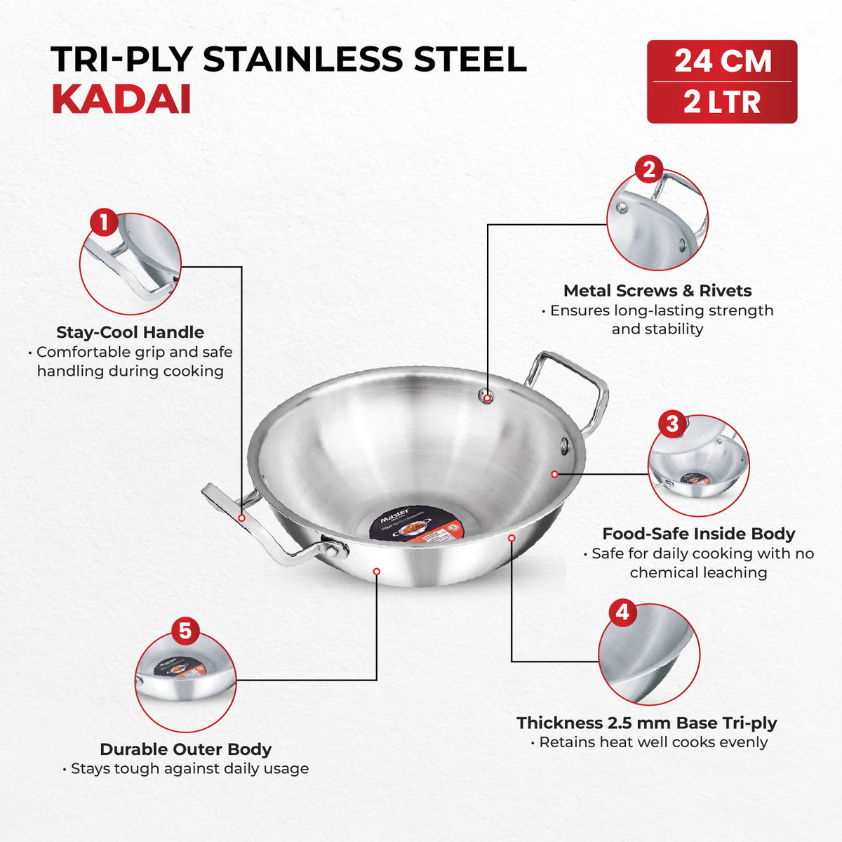 TitanMax Duo Tri-Ply Pressure Cooker – 3 L + 24 cm Triply Kadhai (Without Lid)