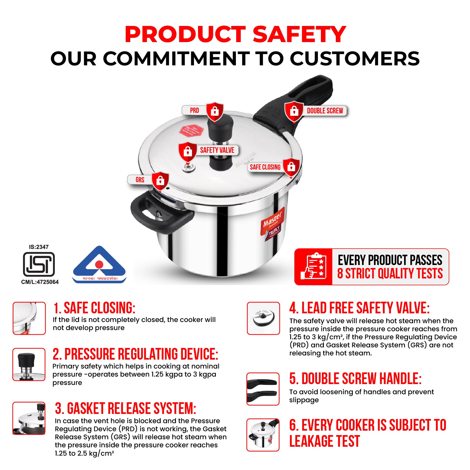 Nova 5L Tri Ply Flat Outer Lid Pressure Cooker - Induction Base - Master