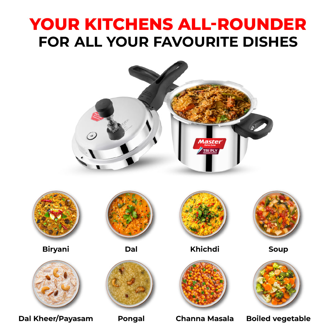 Triplica 3L+2L Tri Ply Outer Lid Pressure Cooker Combo - Induction Base - Master