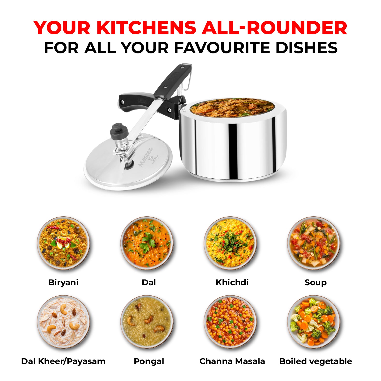 Gloria 2L Stainless Steel Inner Lid Pressure Cooker - Induction Base - Master