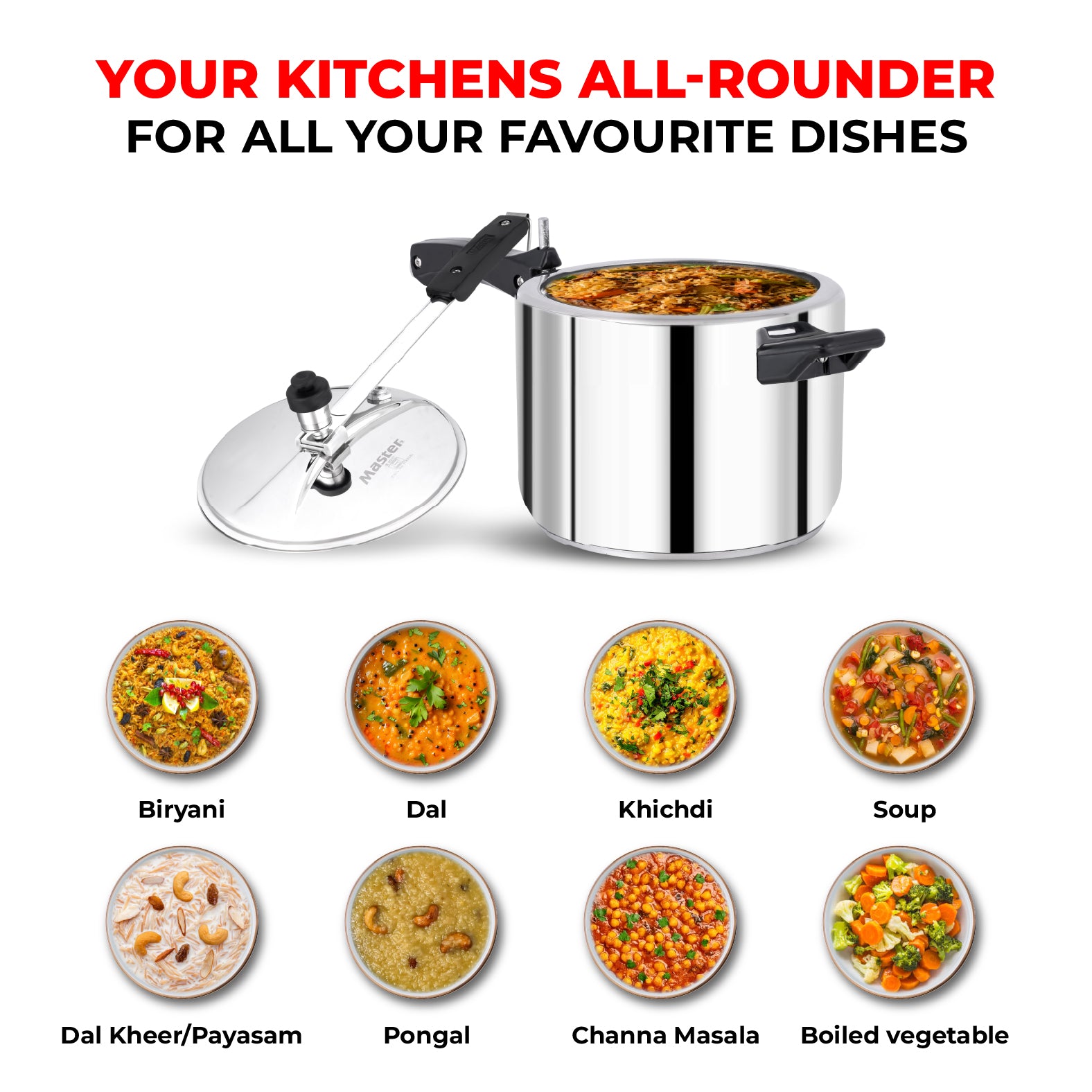 Gloria 5L Stainless Steel Inner Lid Pressure Cooker - Induction Base - Master