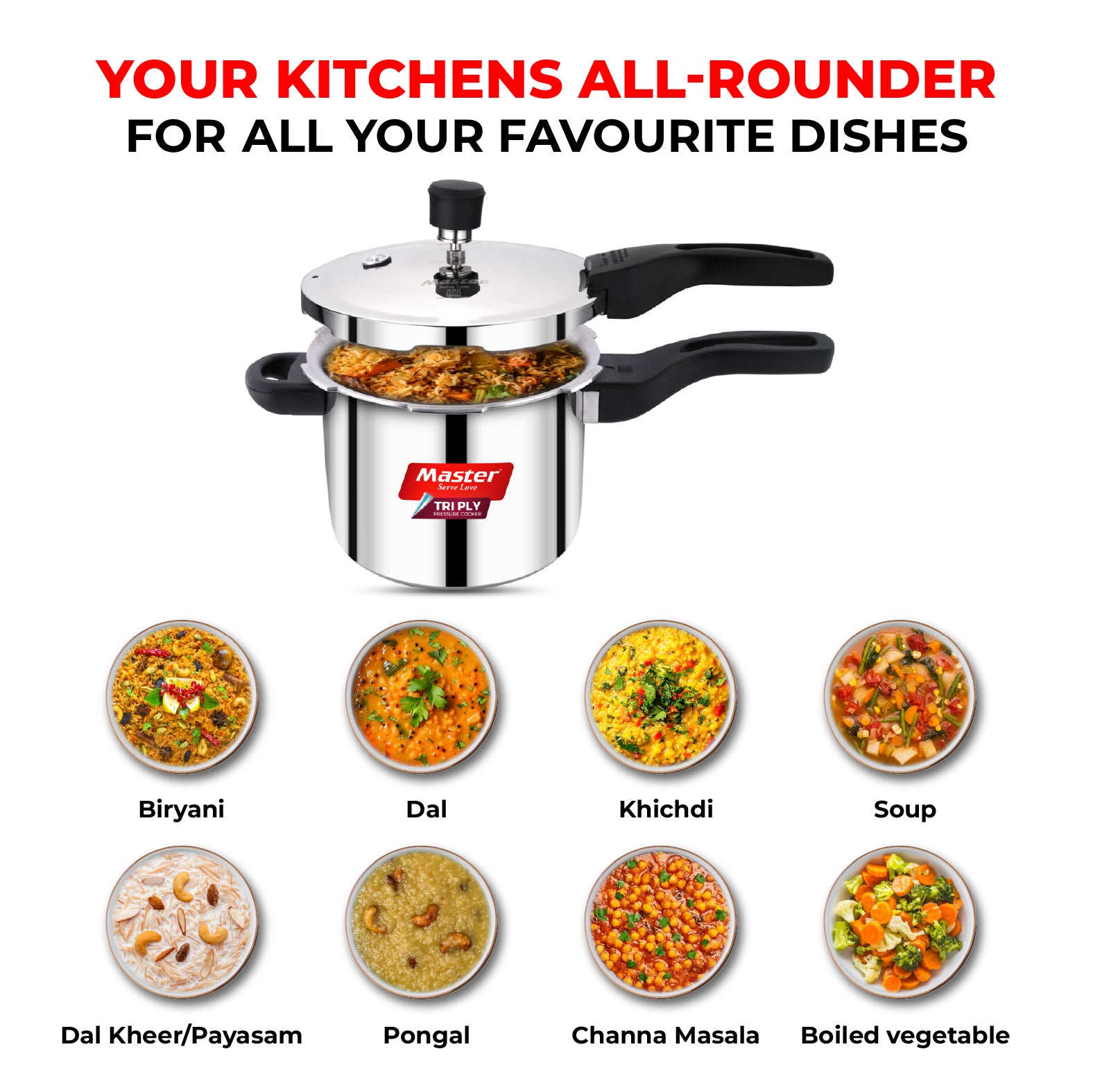Nova 3L Tri Ply Flat Outer Lid Pressure Cooker - Induction Base - Master