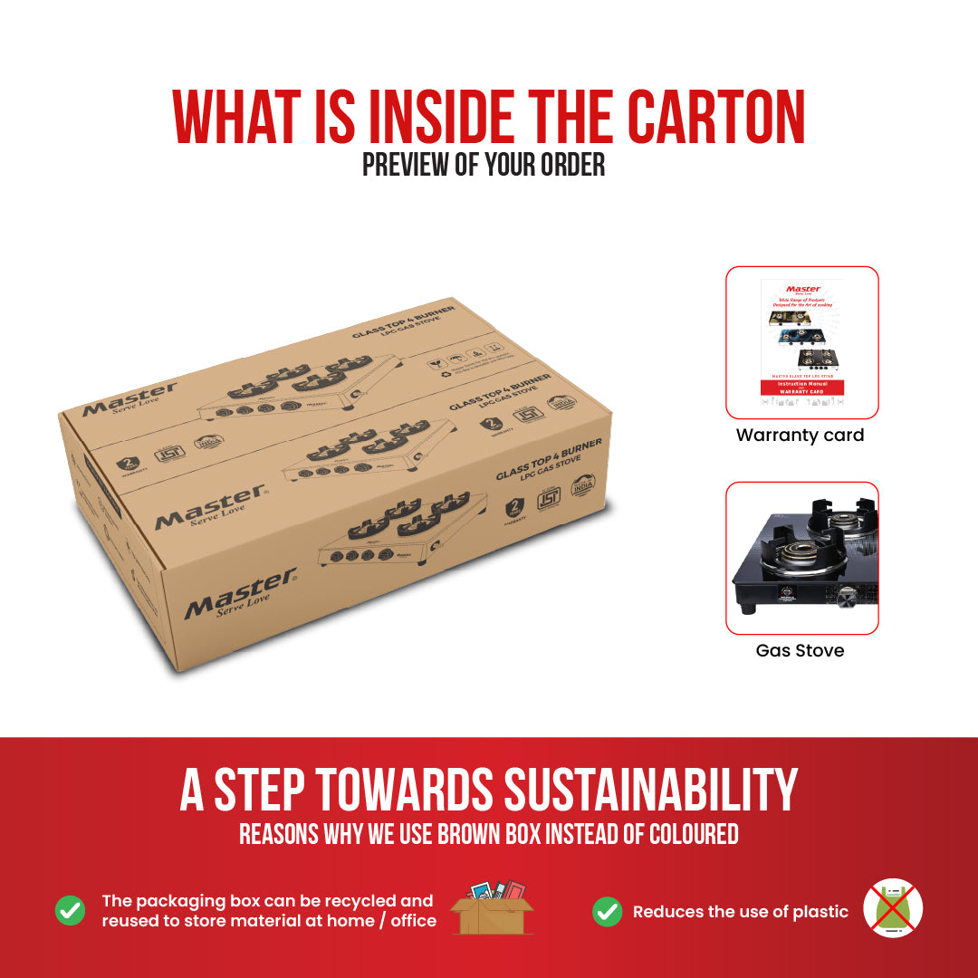 Cyclo 4 Burner Jumbo Glass Top Gas Stove - Master