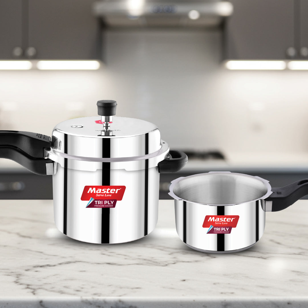 Triplica 5L+3L Tri Ply Outer Lid Pressure Cooker Combo - Induction Base - Master