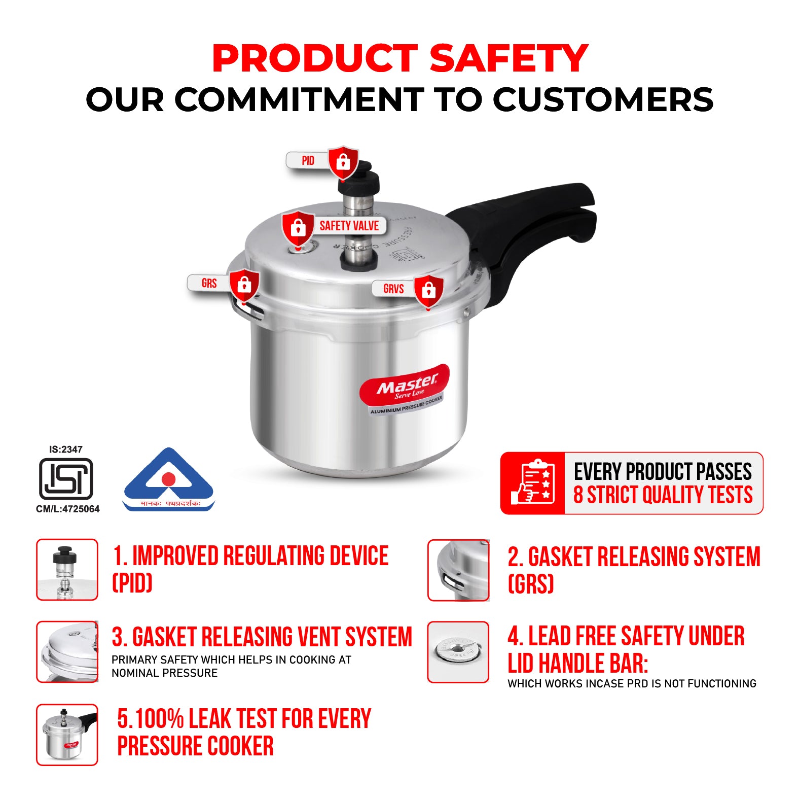 Popular 3L Aluminium Outer Lid Pressure Cooker - Induction Base - Master