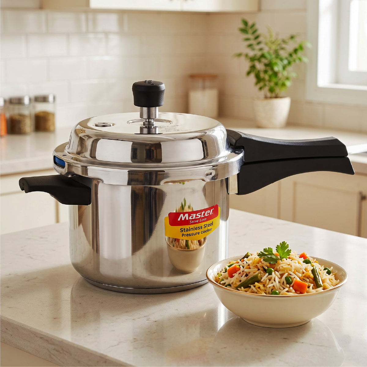 Vistaar Stainless Steel Wide Body Outer Lid Pressure Cooker – 3 L