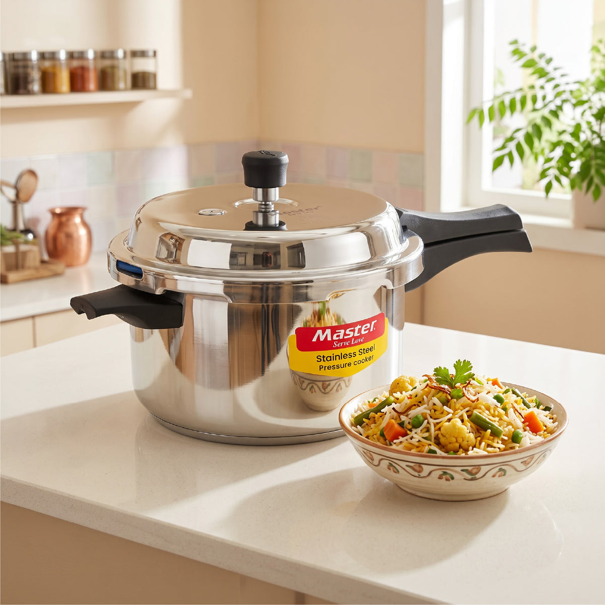Vistaar Stainless Steel Wide Body Outer Lid Pressure Cooker – 5 L