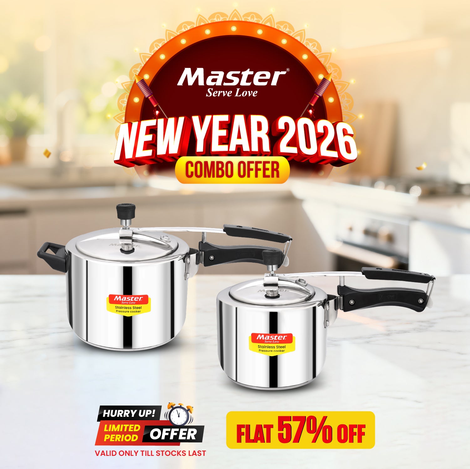 Gloria Stainless Steel Inner Lid Pressure Cooker Combo - 3L + 5L