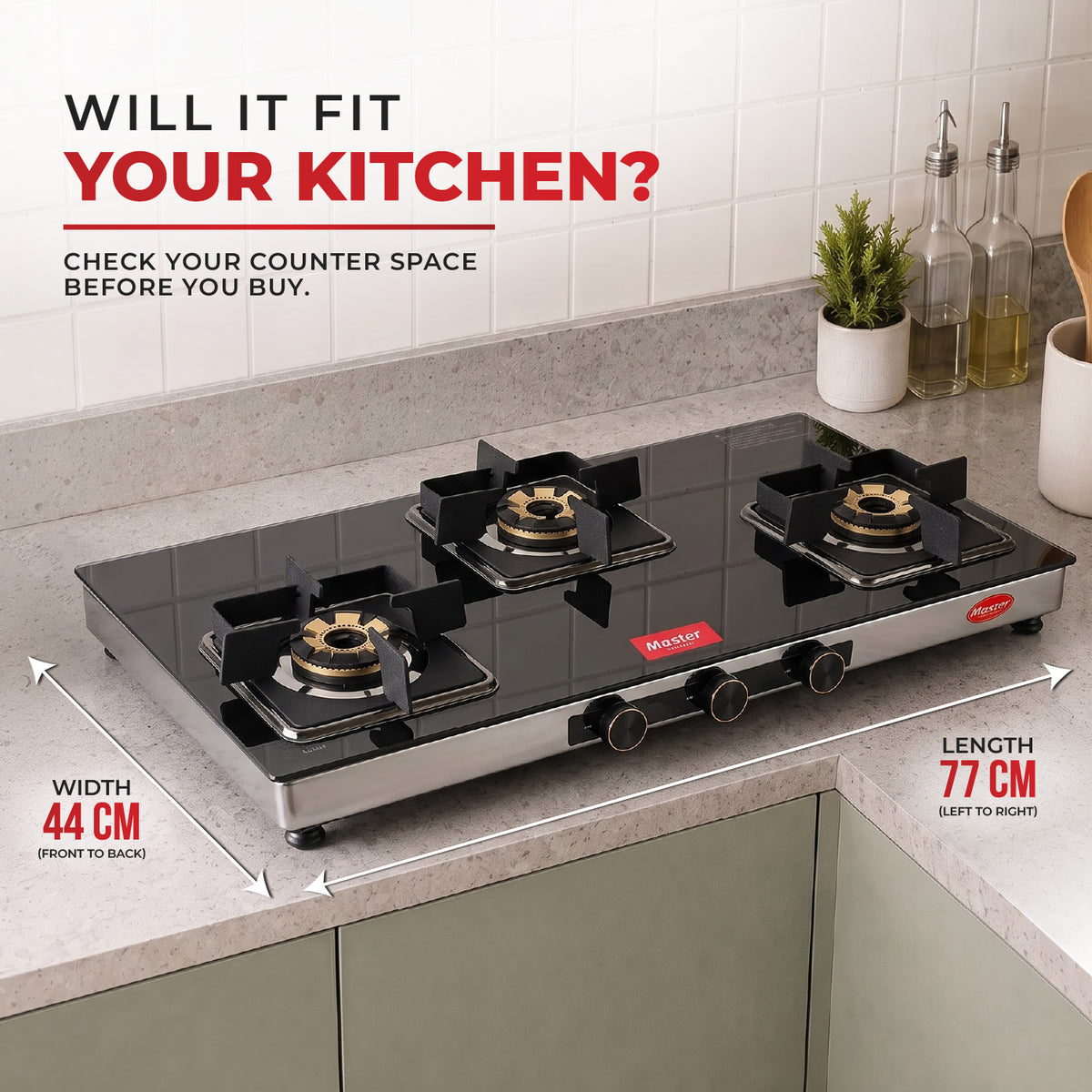 Zenova Premium Glass Top LPG Gas Stove with Jumbo Burner – 3 Burner