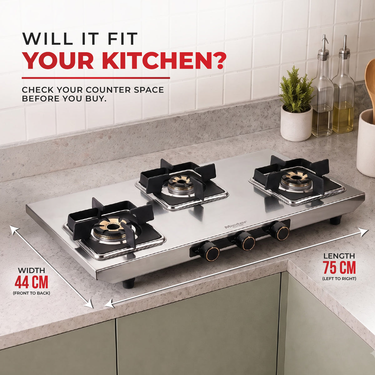 Imperio Premium Stainless Steel LPG Gas Stove with Jumbo Burner – 3 Burner