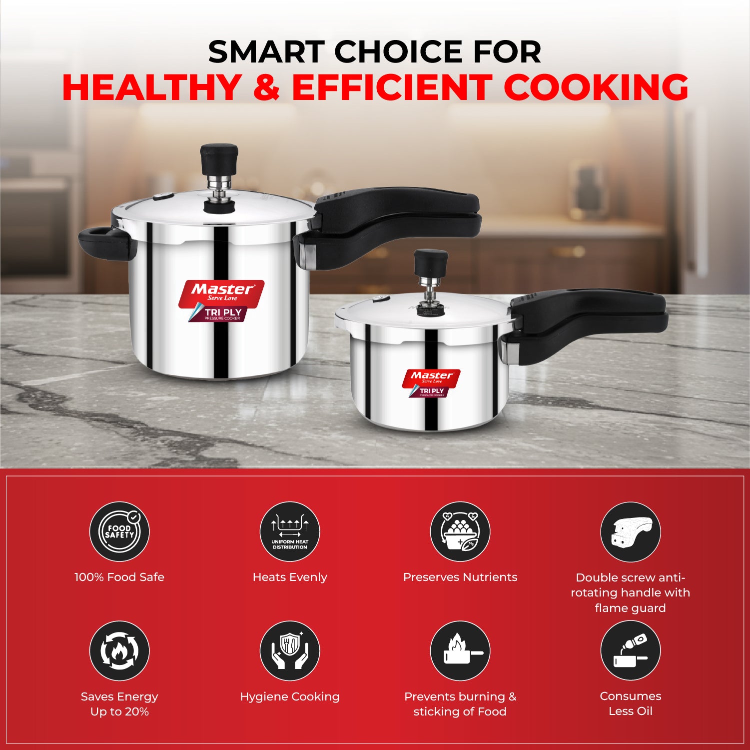 Nova Triply Outer Lid Pressure Cooker Combo – 1.5L + 3L