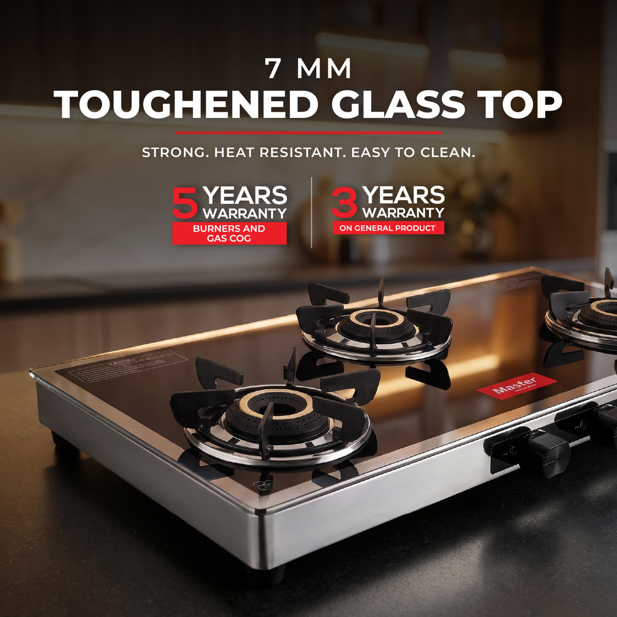 Regalia Premium Glass Top LPG Gas Stove with Jumbo Burner – 3 Burner