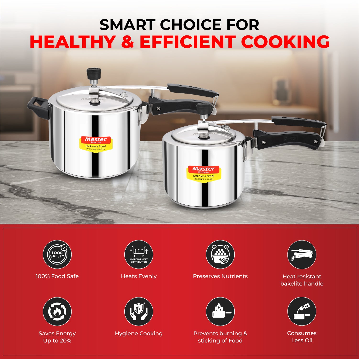 Gloria Stainless Steel Inner Lid Pressure Cooker Combo - 3L + 5L