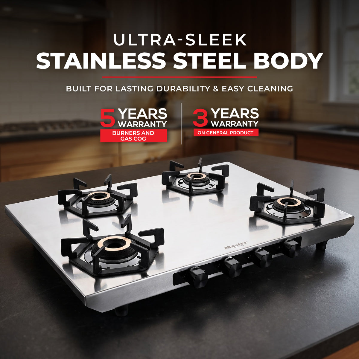 Altis Premium Stainless Steel LPG Gas Stove with Jumbo Burner – 4 Burner