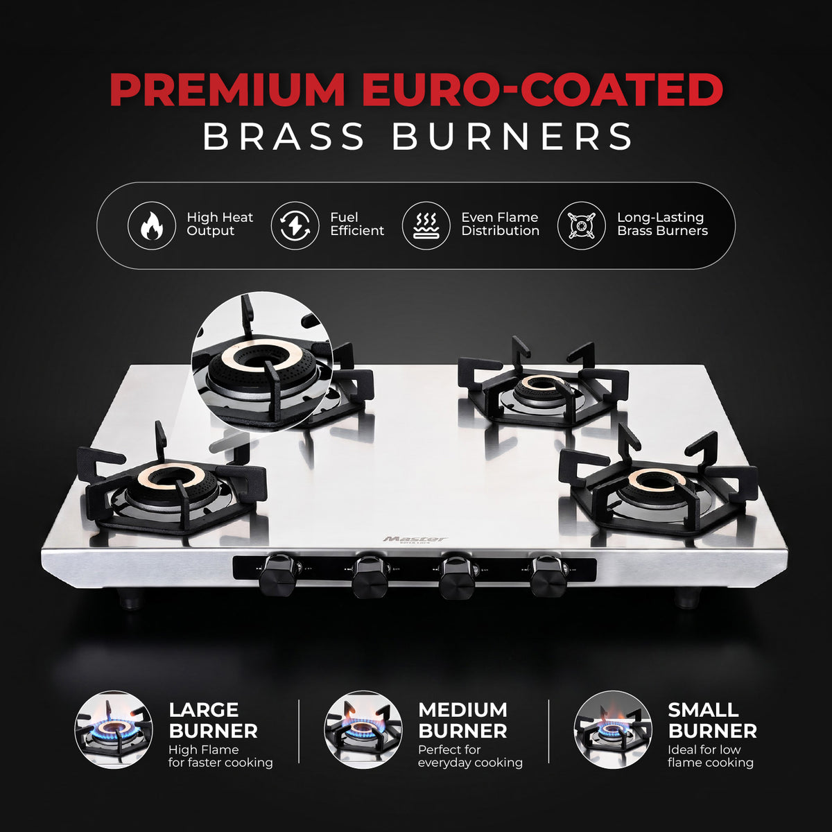Altis Premium Stainless Steel LPG Gas Stove with Jumbo Burner – 4 Burner