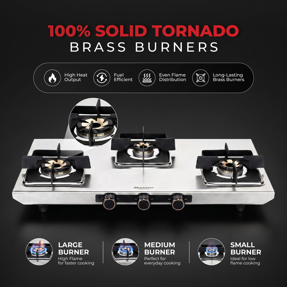 Imperio Premium Stainless Steel LPG Gas Stove with Jumbo Burner – 3 Burner