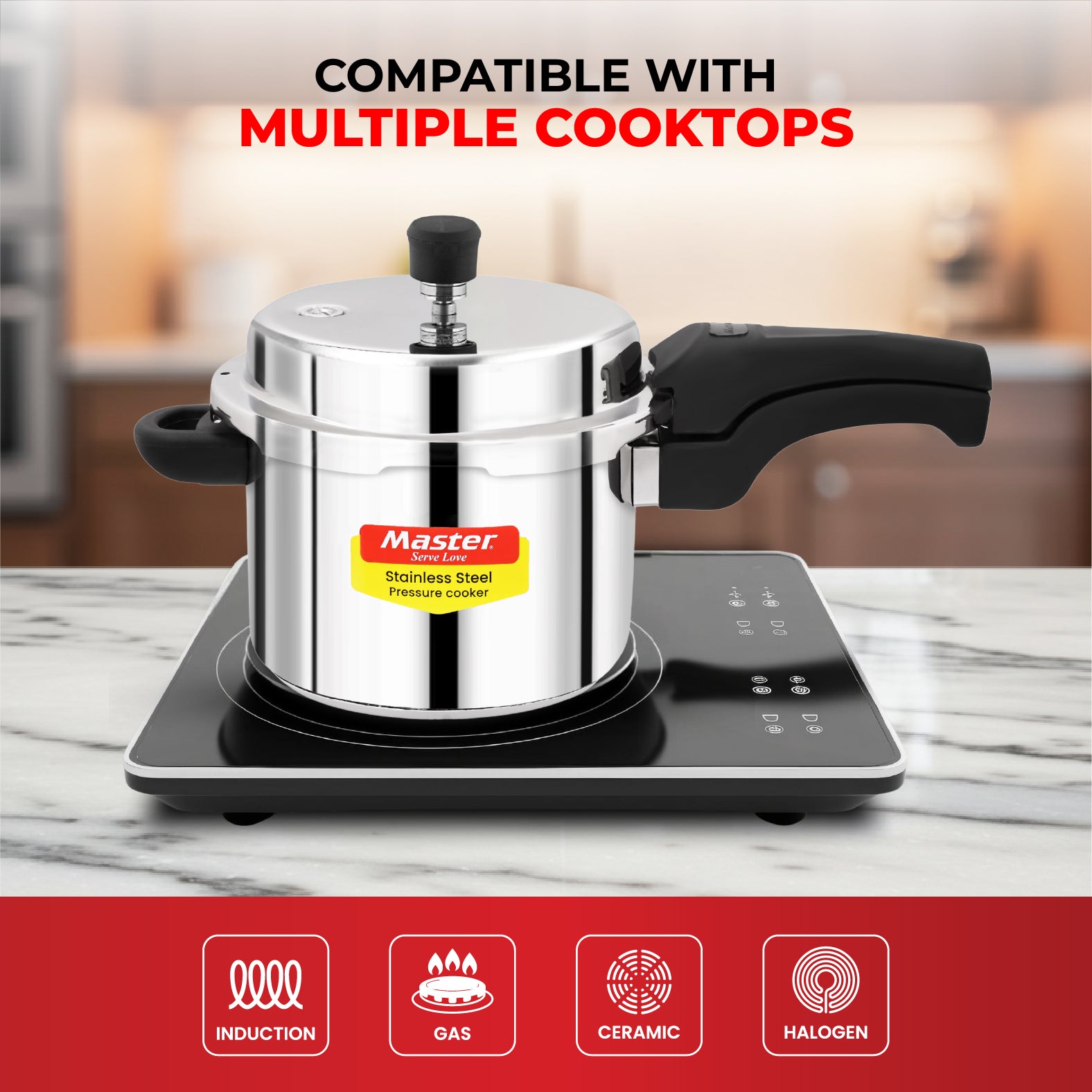 Smart Stainless Steel Outer Lid Pressure Cooker Combo - 3L + 2L Pan - Induction Base - Master