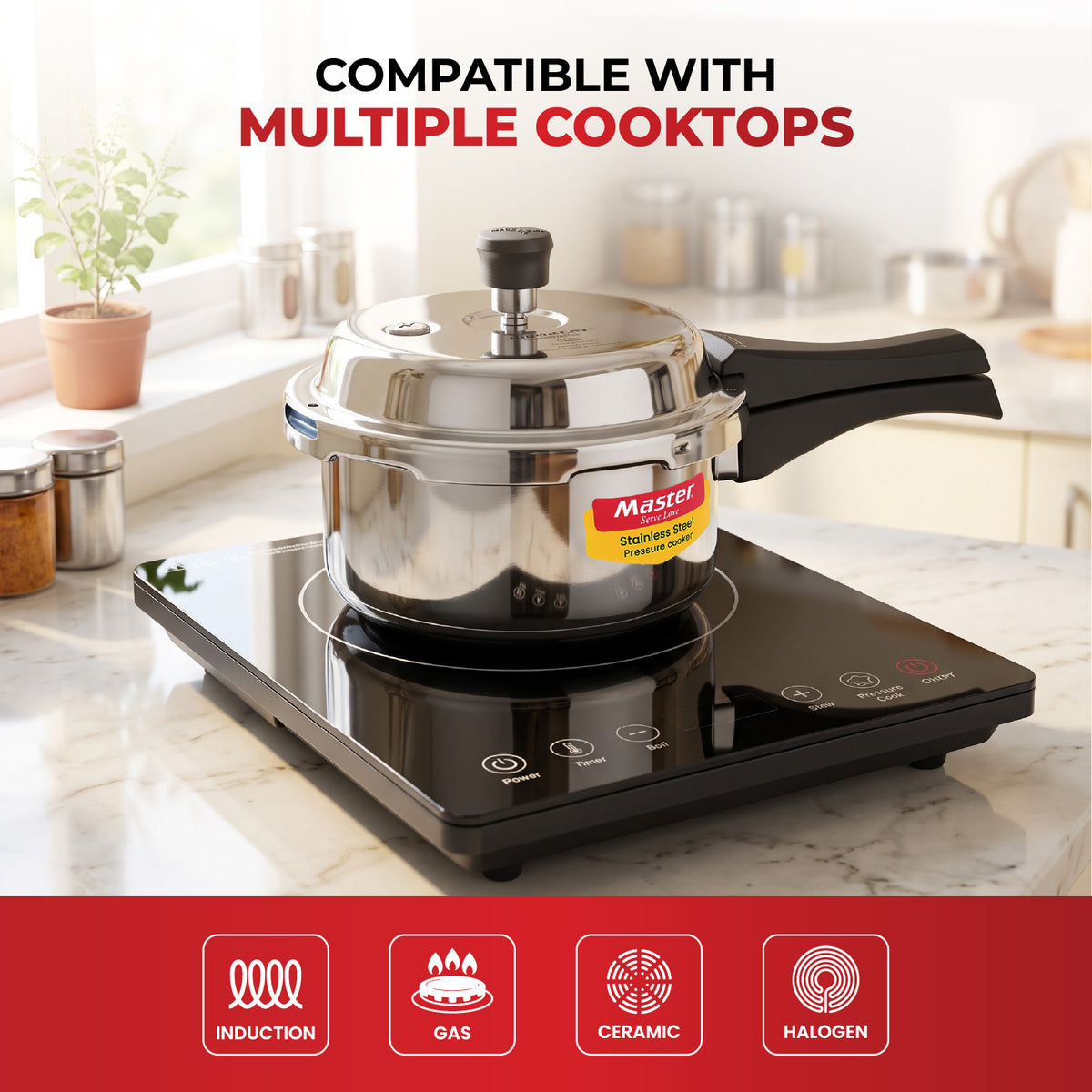 Vistaar Stainless Steel Wide Body Outer Lid Pressure Cooker – 2 L
