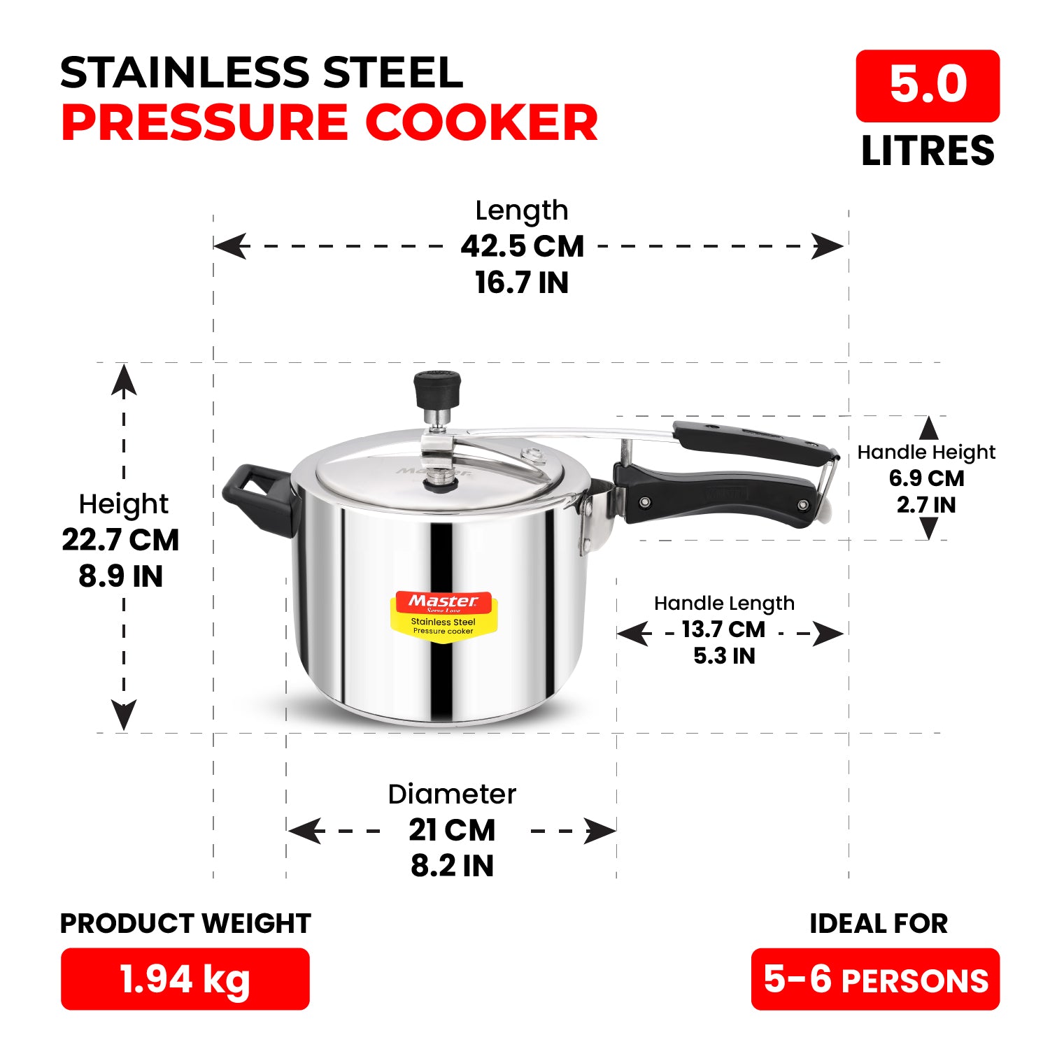 Gloria Stainless Steel Inner Lid Pressure Cooker Combo - 3L + 5L