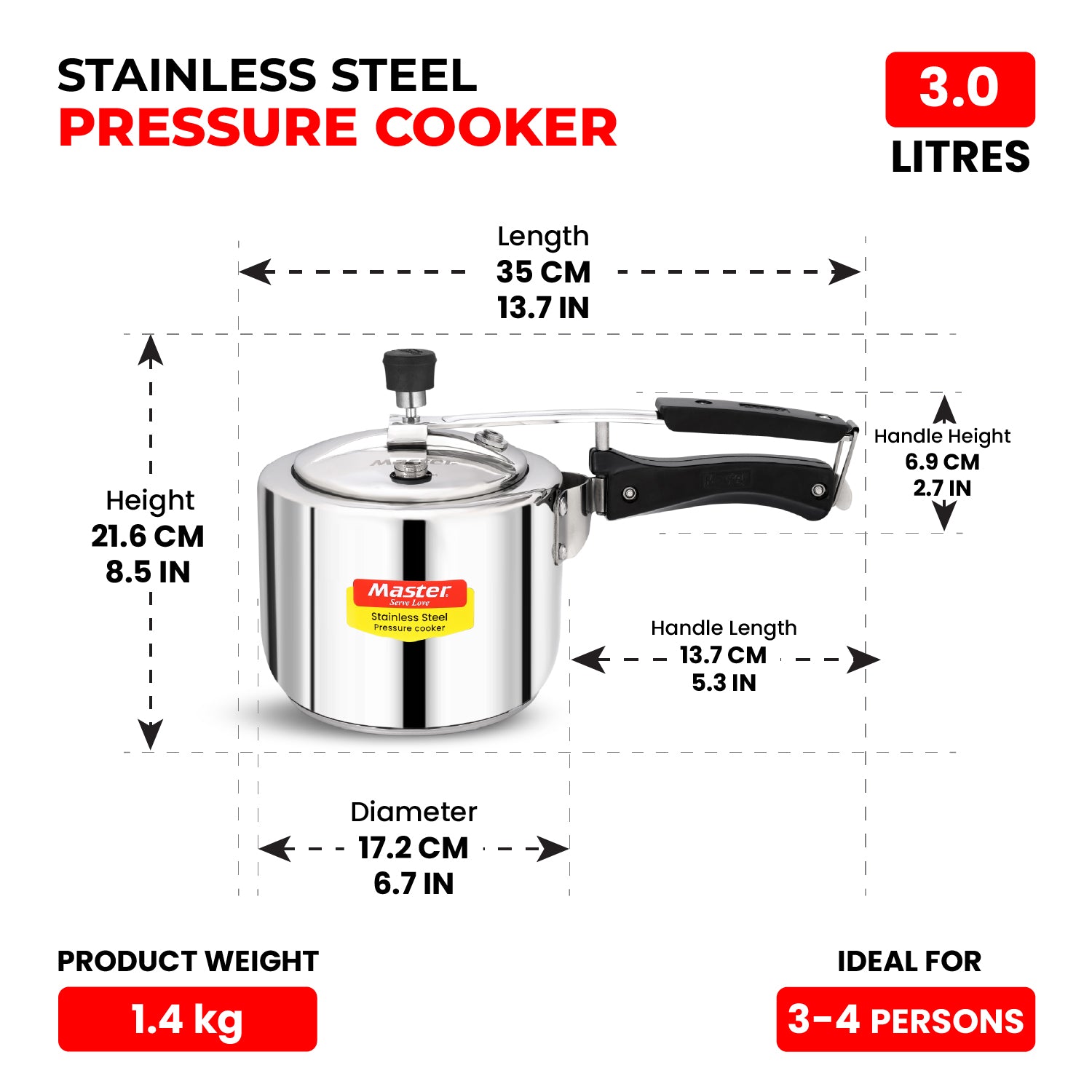 Gloria Stainless Steel Inner Lid Pressure Cooker Combo - 3L + 5L