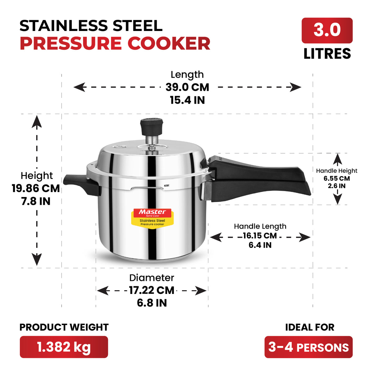 Vistaar Stainless Steel Wide Body Outer Lid Pressure Cooker – 3 L