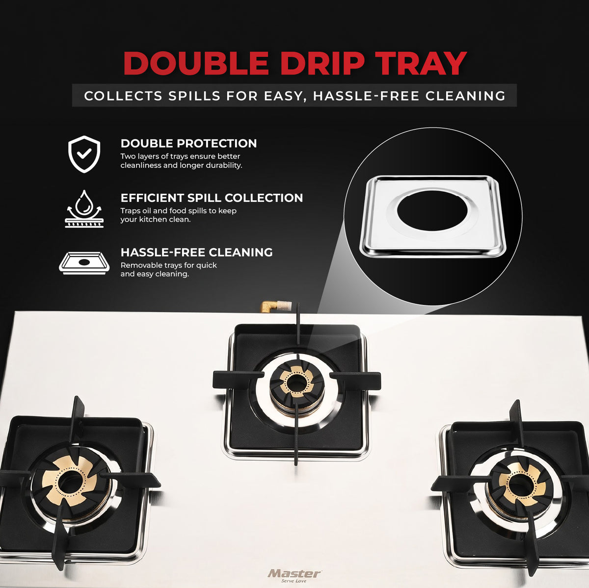 Imperio Premium Stainless Steel LPG Gas Stove with Jumbo Burner – 3 Burner