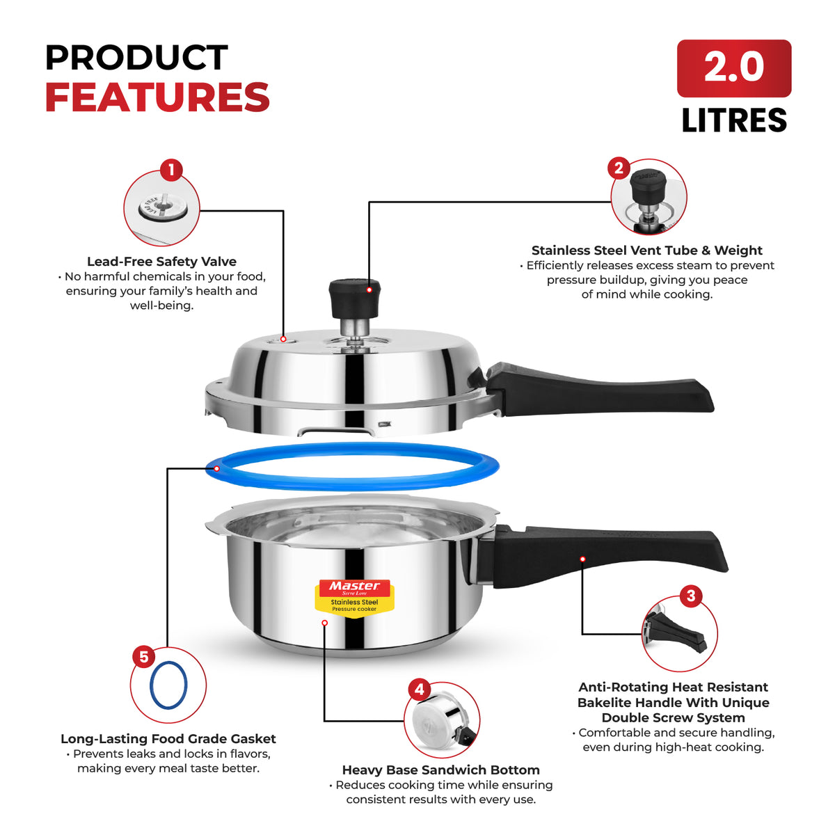 Vistaar Stainless Steel Wide Body Outer Lid Pressure Cooker – 2 L