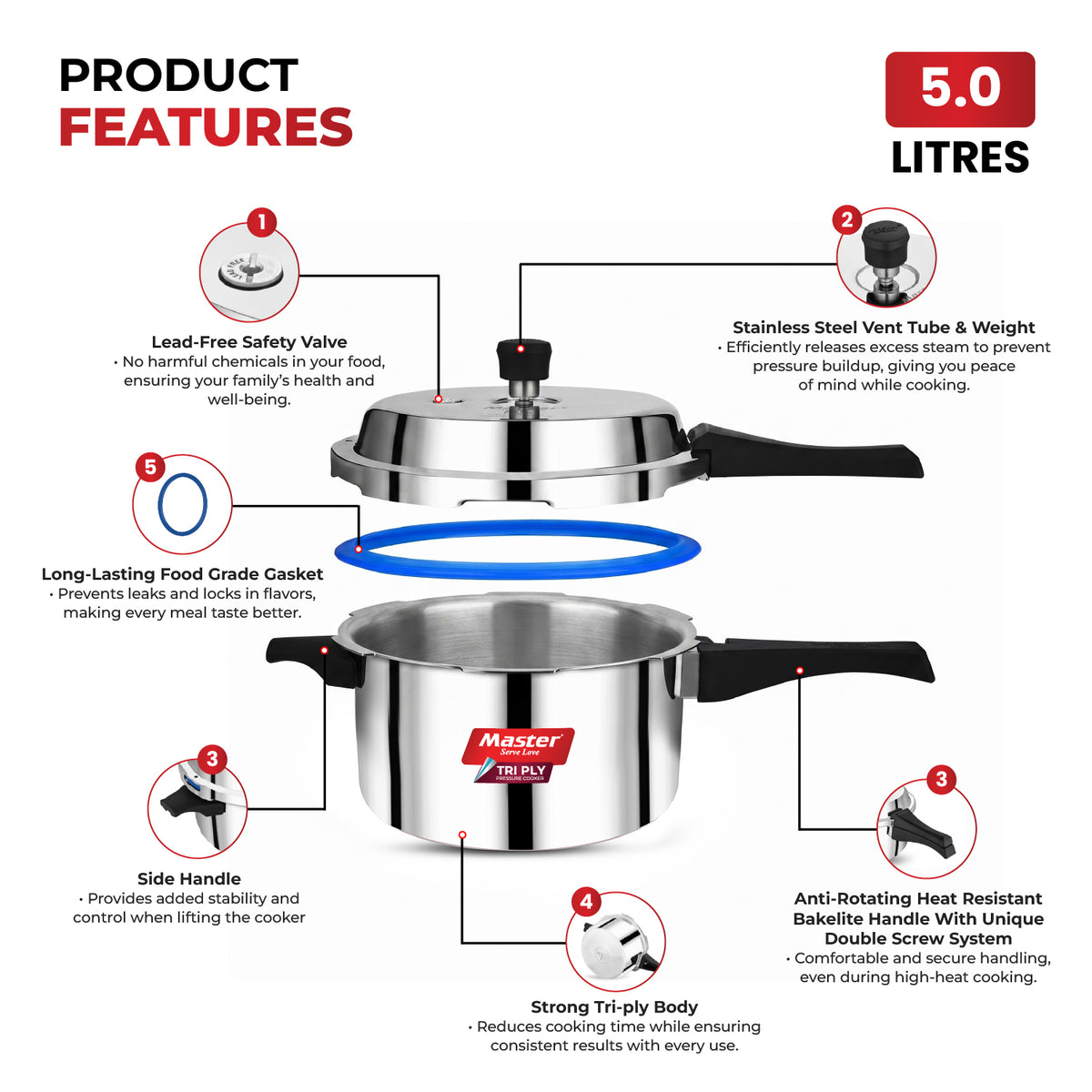Triva Tri-Ply Wide Body Outer Lid Pressure Cooker – 5 L
