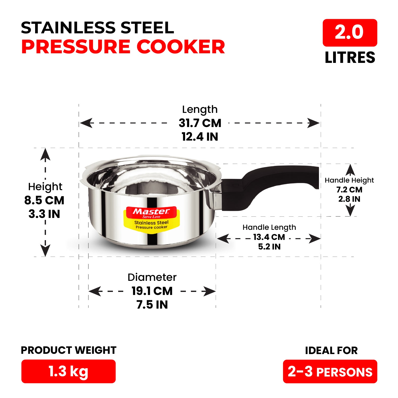 Smart Stainless Steel Outer Lid Pressure Cooker Combo - 3L + 2L Pan - Induction Base - Master