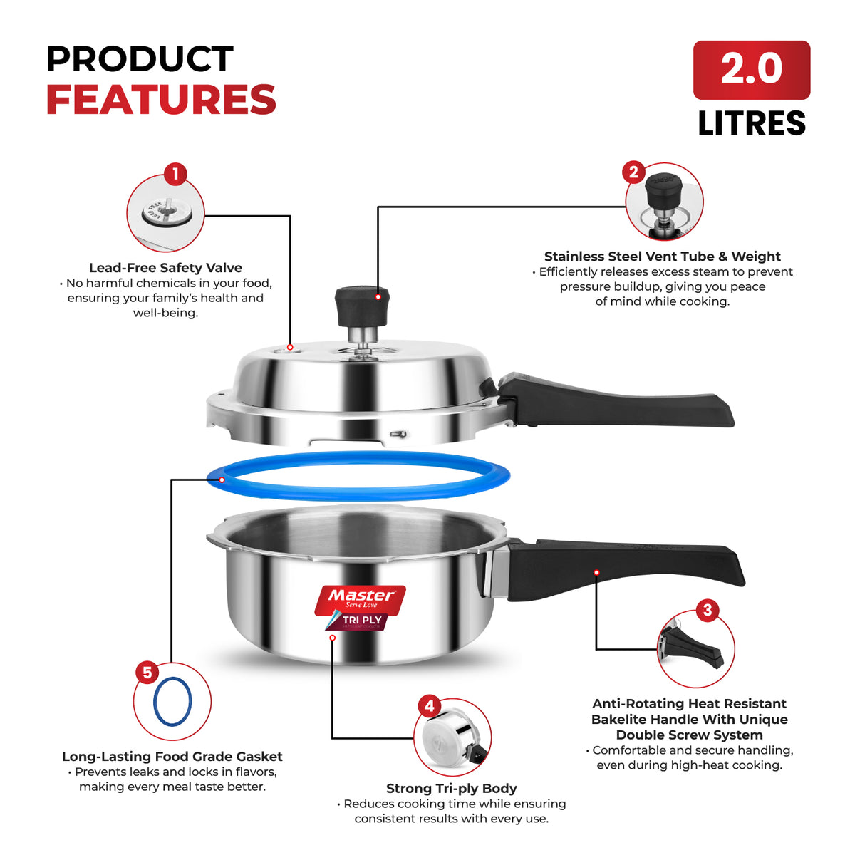 Triva Tri-Ply Wide Body Outer Lid Pressure Cooker – 2 L
