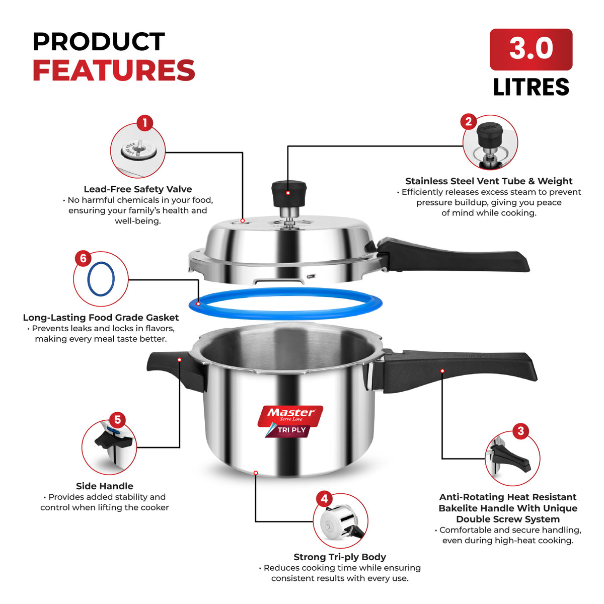 Triva Tri-Ply Wide Body Outer Lid Pressure Cooker – 3 L