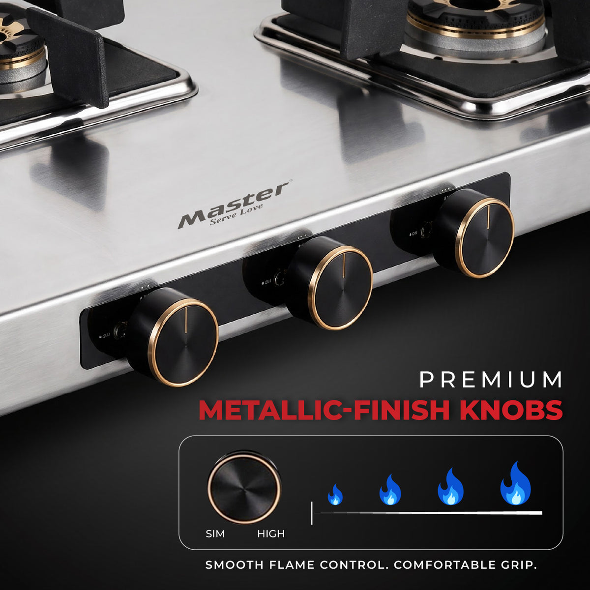 Imperio Premium Stainless Steel LPG Gas Stove with Jumbo Burner – 3 Burner