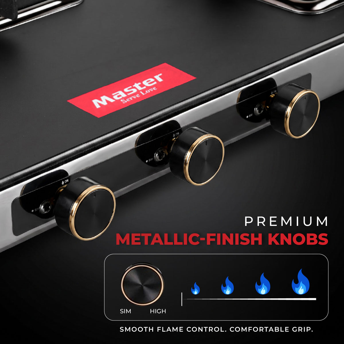 Zenova Premium Glass Top LPG Gas Stove with Jumbo Burner – 3 Burner