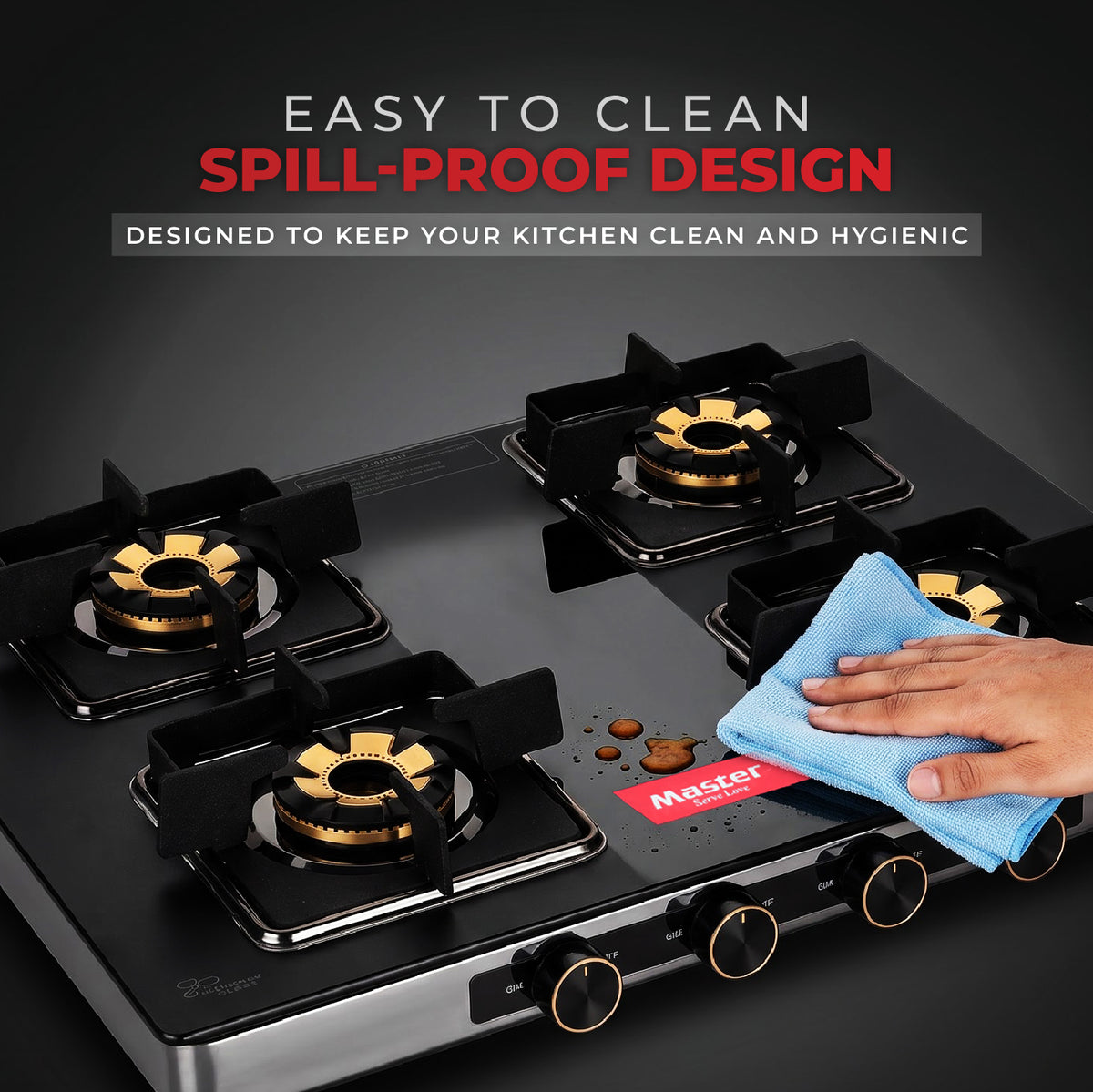 Zenova Premium Glass Top LPG Gas Stove with Jumbo Burner – 4 Burner