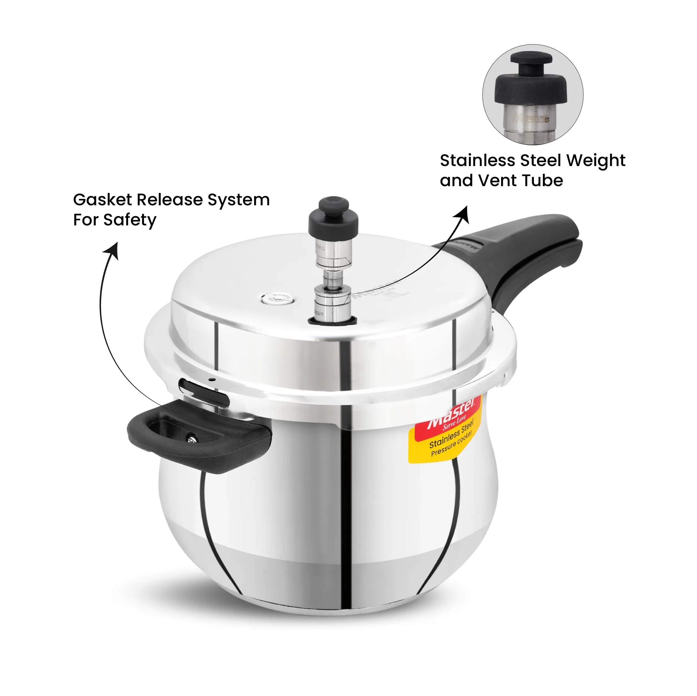 Belina 5.5L Stainless Steel Outer Lid Handi Pressure Cooker with Glass Lid - Induction Base - Master