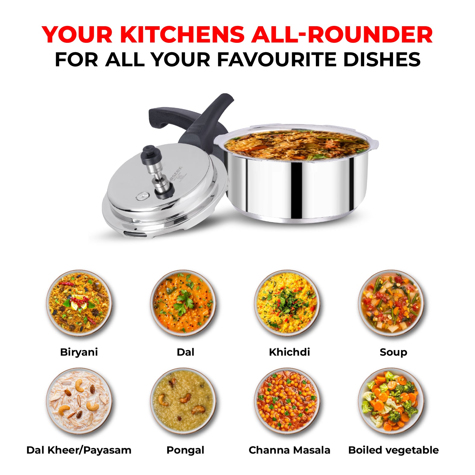 Smart 2L Stainless Steel Outer Lid Pressure Cooker - Induction Base - Master
